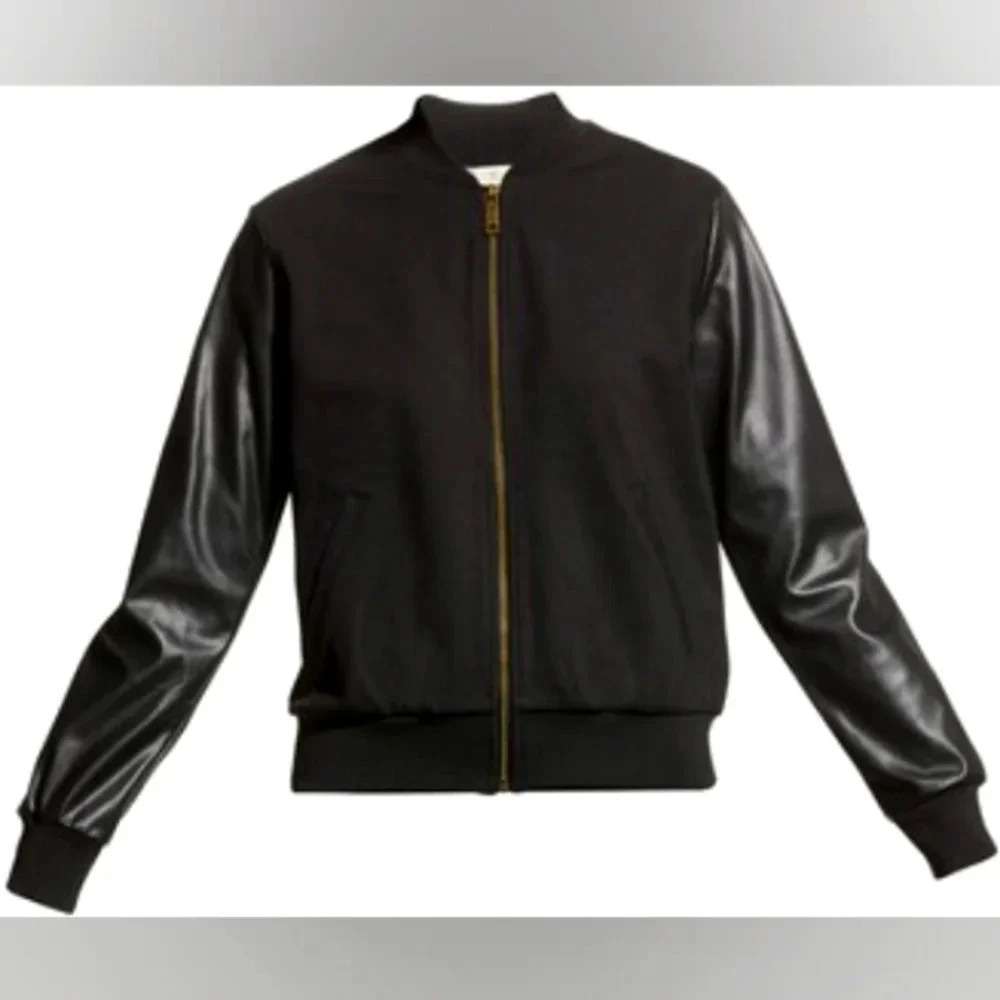 Michael Kors Leather Faux Sleeve Bomber